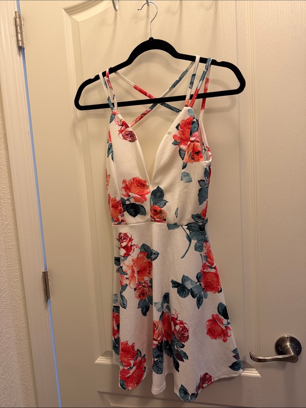 Rue21 White Mini Dress with Red Floral Print